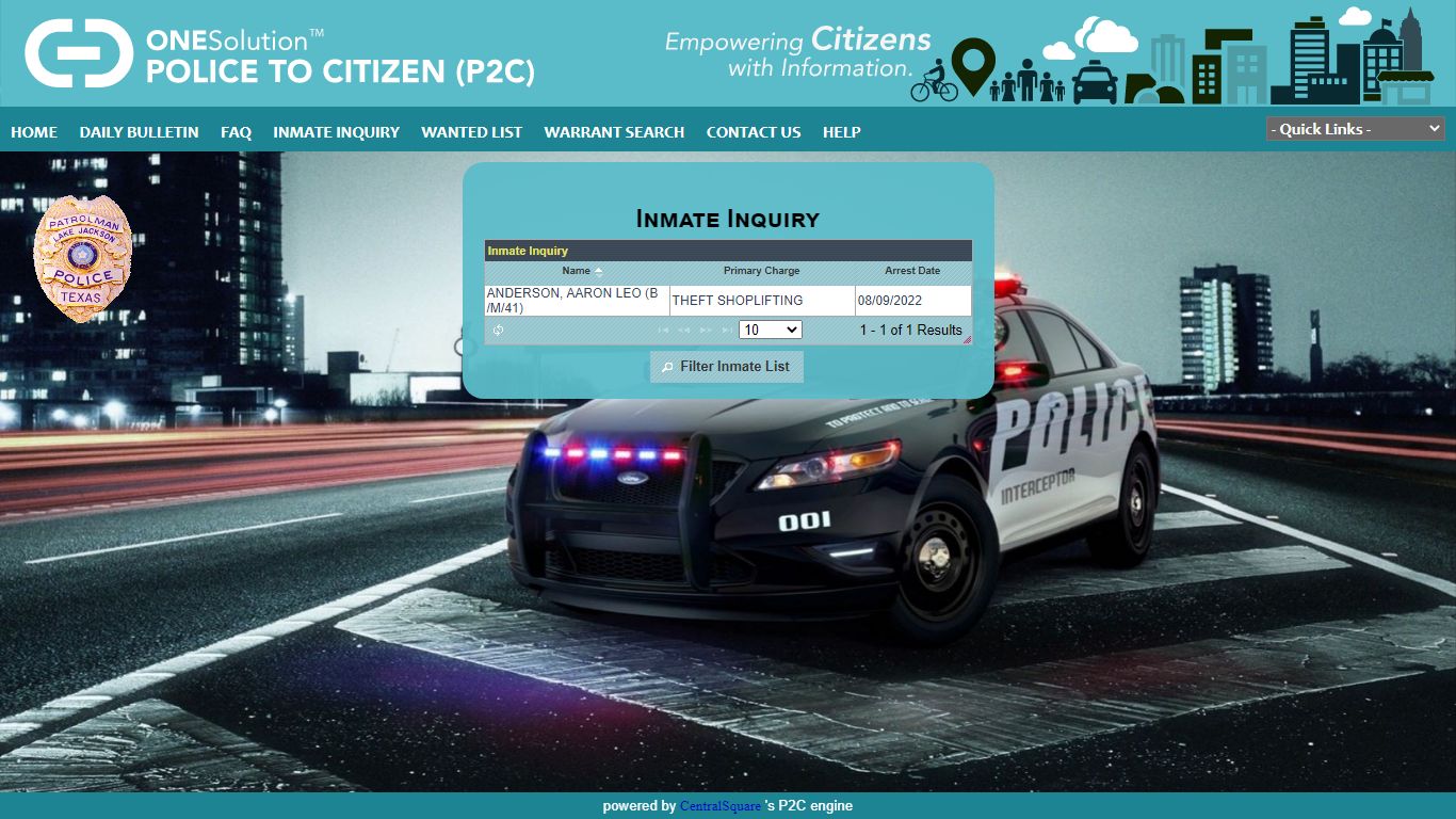 INMATE INQUIRY - Lake Jackson Police Department P2C
